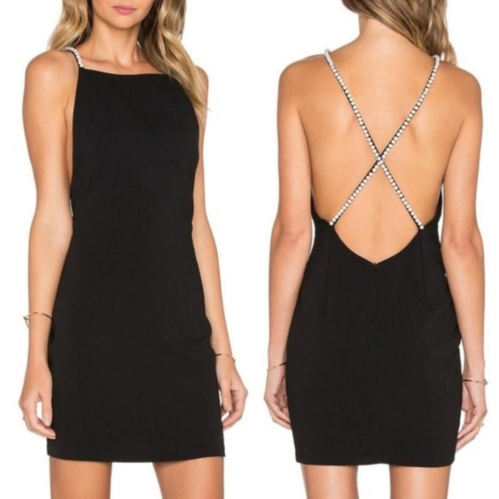 REVOLVE Endless Rose Black Pearl Strap Mini Dress (Small)